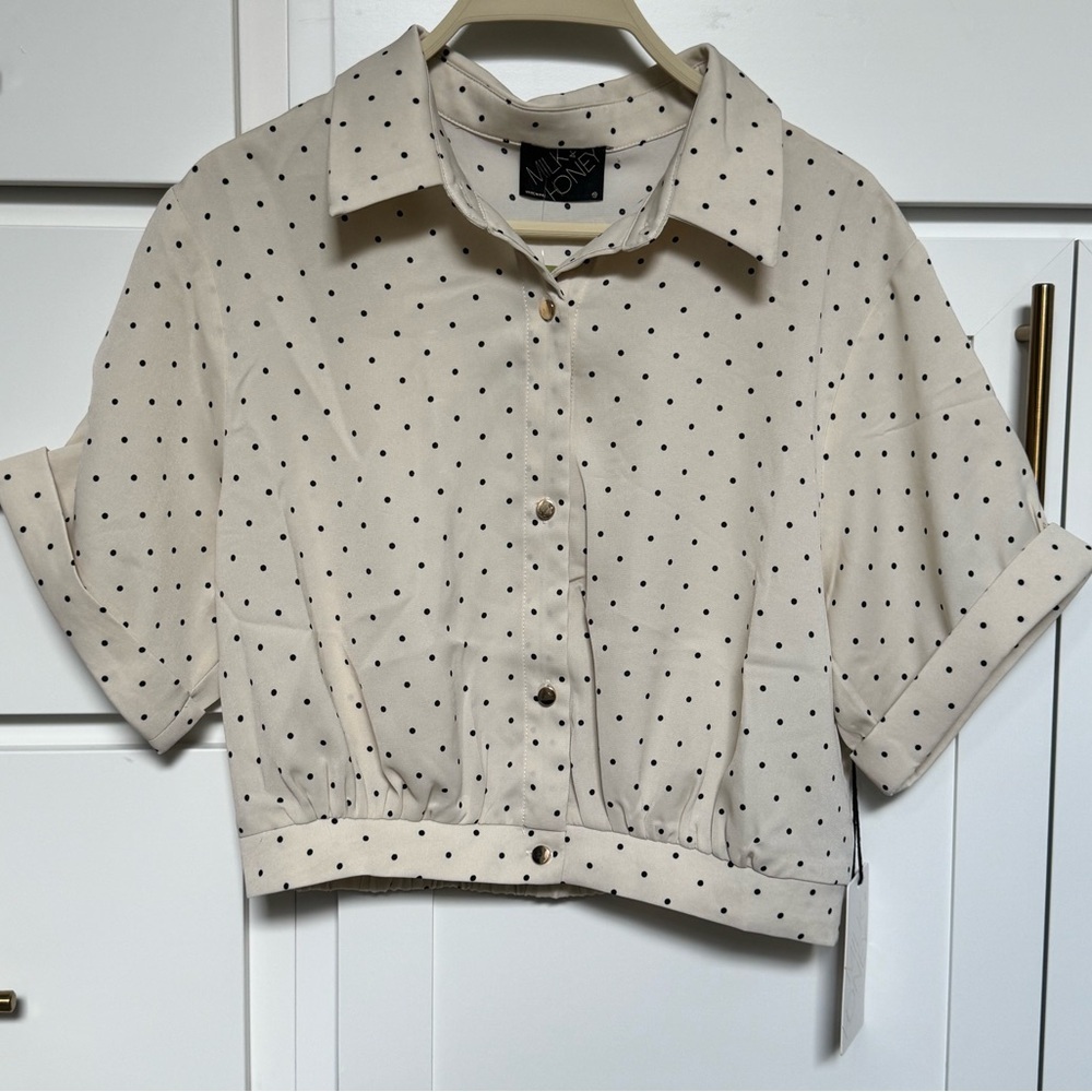 Cream Polka Dot Button-Up Blouse
